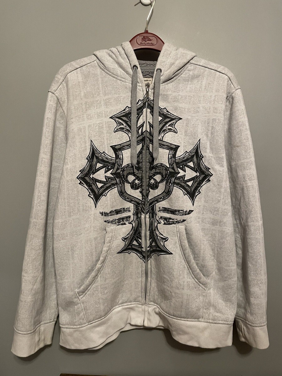 Y2K Route 66 Men's L Wild Cross Zip Hoodie Jacket Cyber Goth