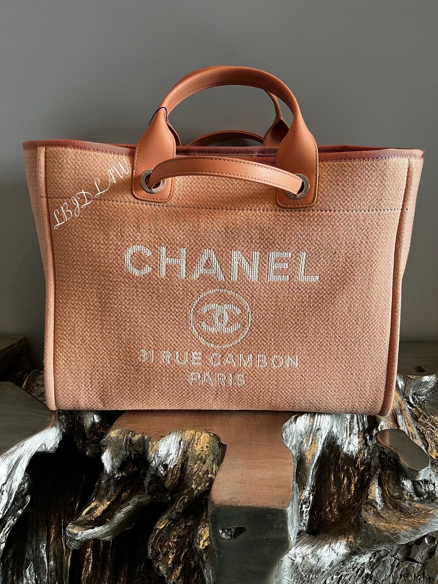 CHANEL Large Shopping Bag Light Orange Deauville Tote Pouch 22C