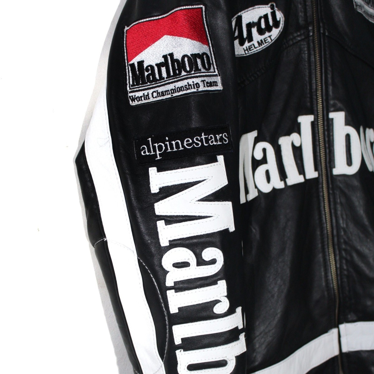 Vintage Marlboro Leather Motorcycle Racing Jacket Black New All
