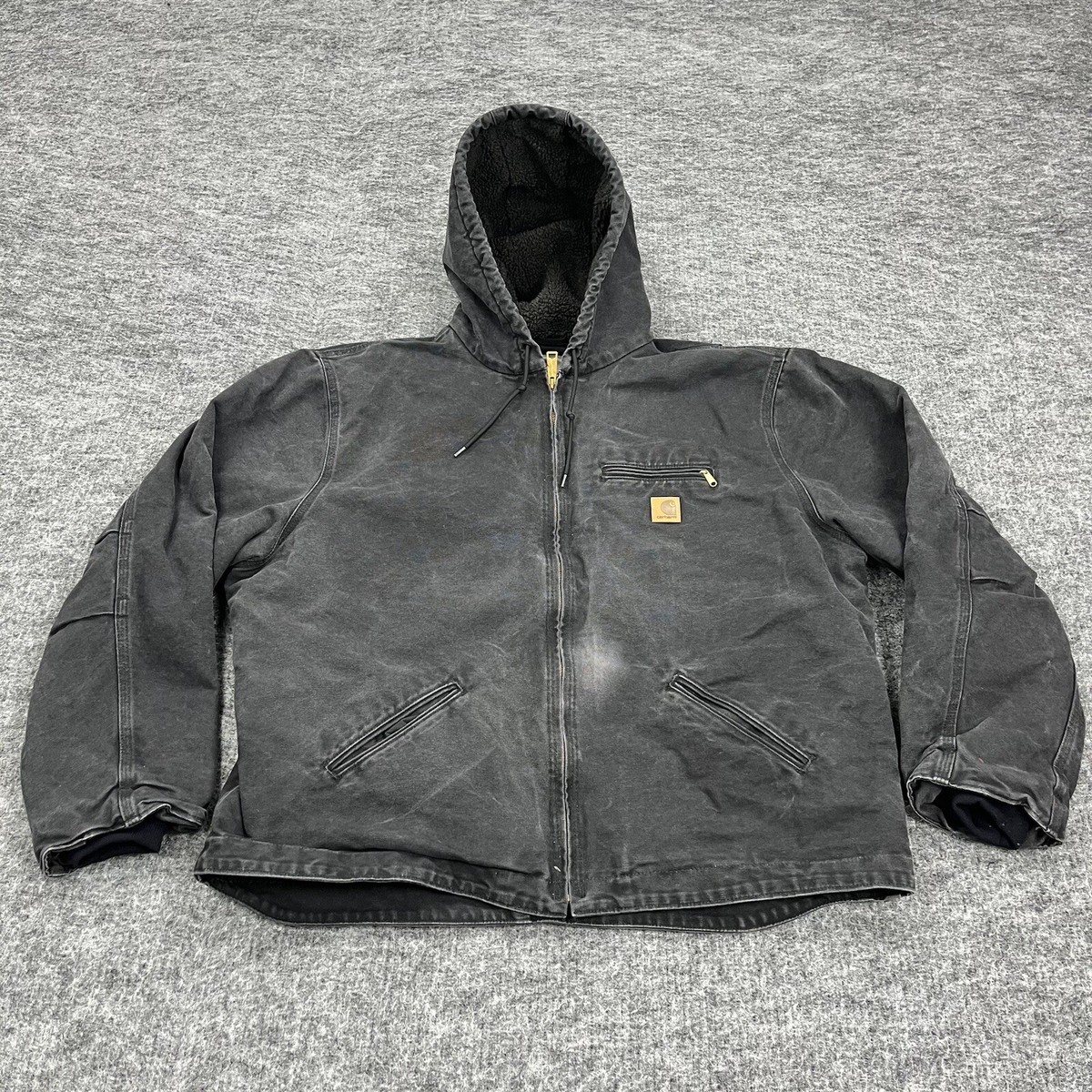 Carhartt J141 Jacket Mens 2XL Black Duck Canvas Lined Hooded Coat