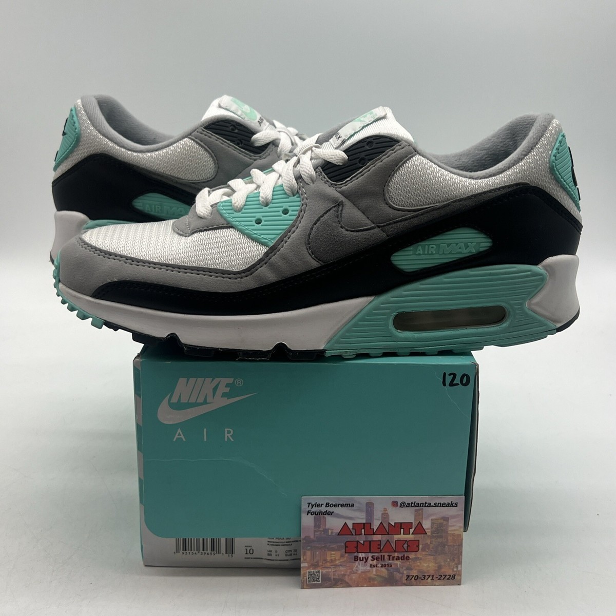 Size 10 - Nike Air Max 90 Hyper Turquoise Grey Black White (CD0881