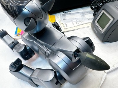 Sony Aibo ERS-210 Silver Robot Dog + Charger Dock Case Ball For