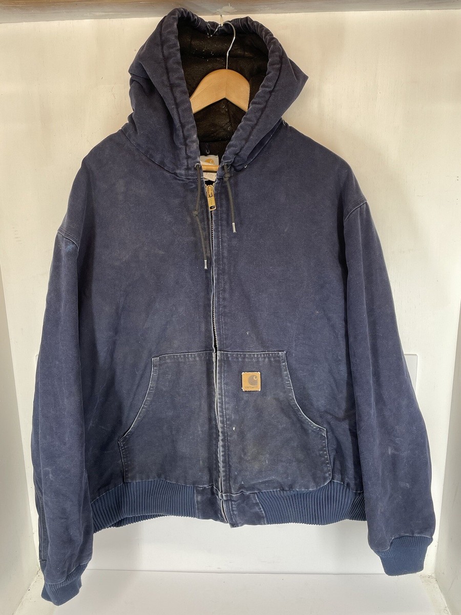 VTG Carhartt J130 MDT Quilted Duck Canvas Hooded Jacket Midnight