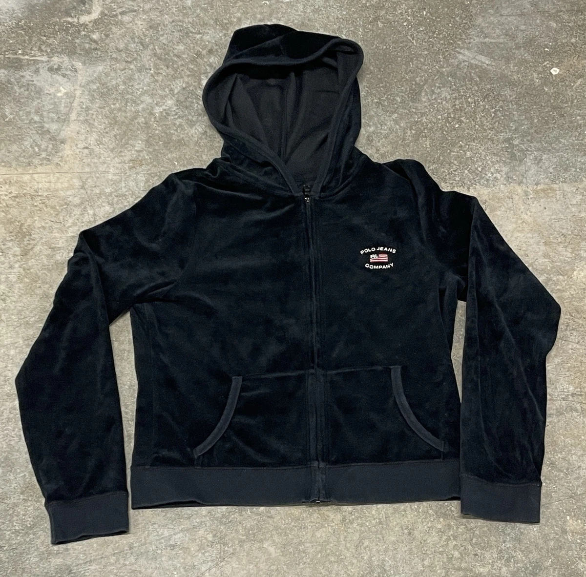 VTG Y2K Ralph Lauren Polo Jeans Co. Velvet Black Full Zip Hoodie