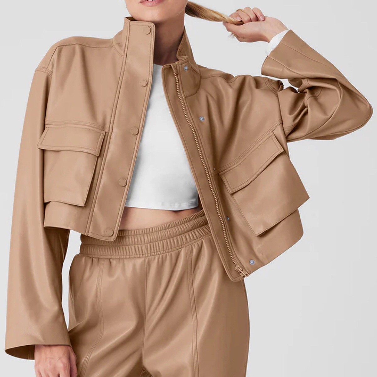 Alo Yoga Faux Leather Power Hour Jacket Toasted Almond M | eBay