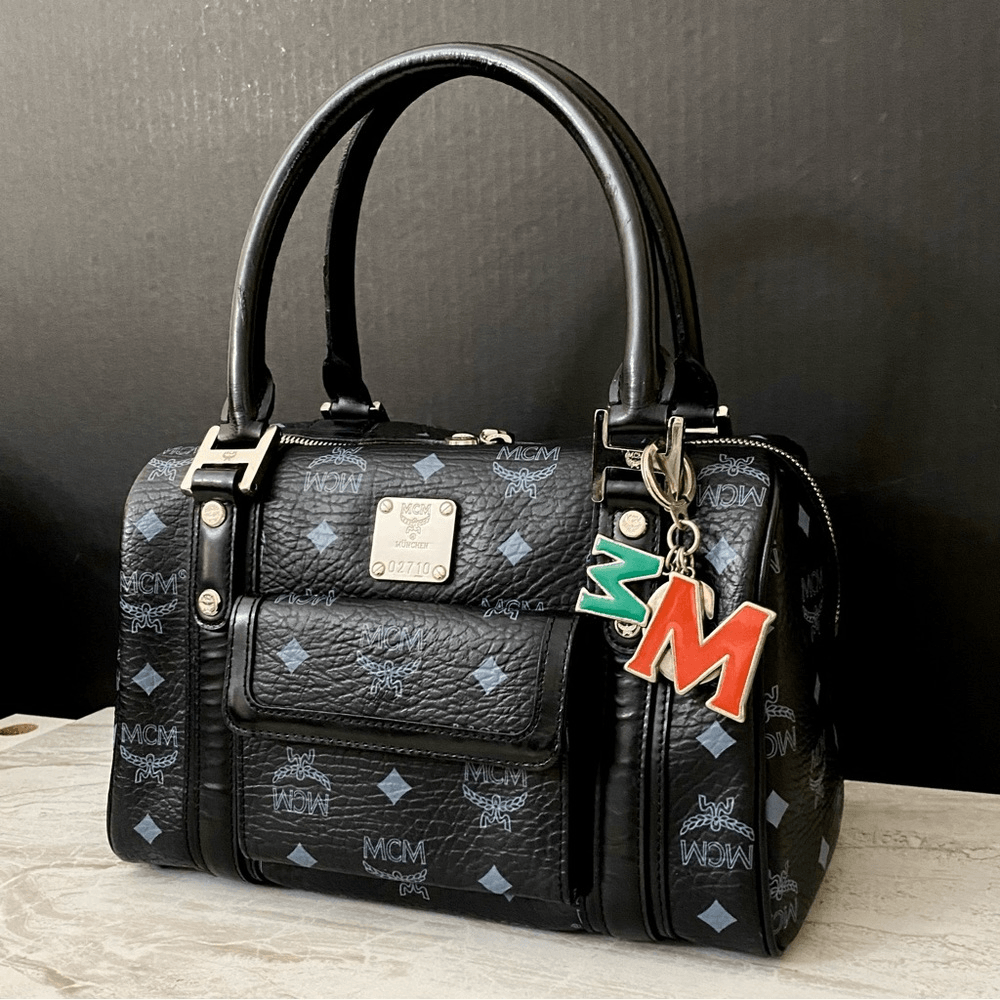 MCM Visetos Black Boston Bag 25cm | eBay