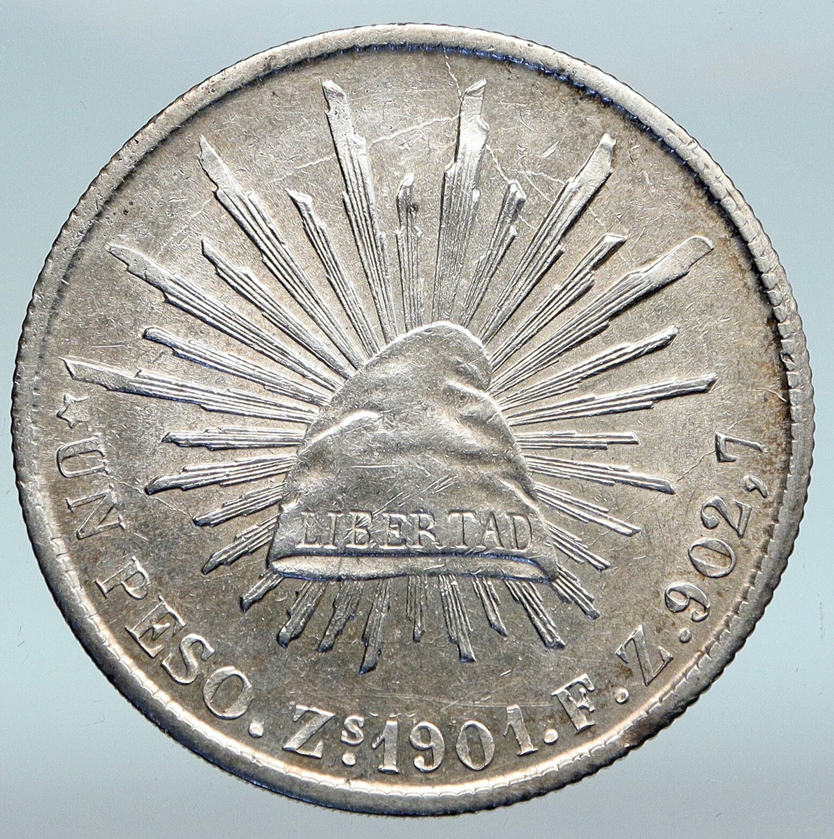 1901 Zs FZ MEXICO Large Eagle Sun Antique Mexican OLD Silver Peso