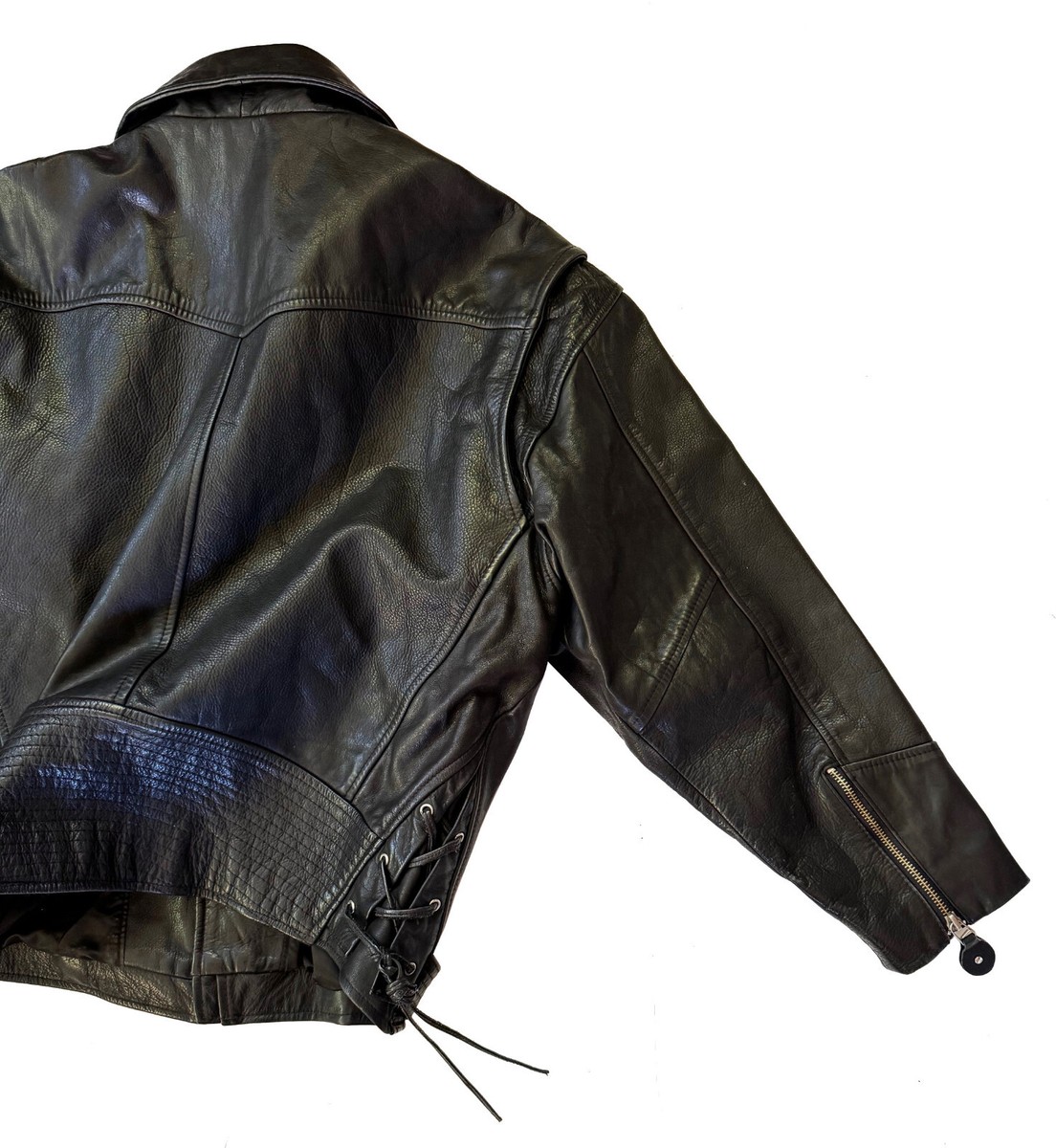 DKNY Vintage Women's Moto Biker Jacket Black Leather Size S Made