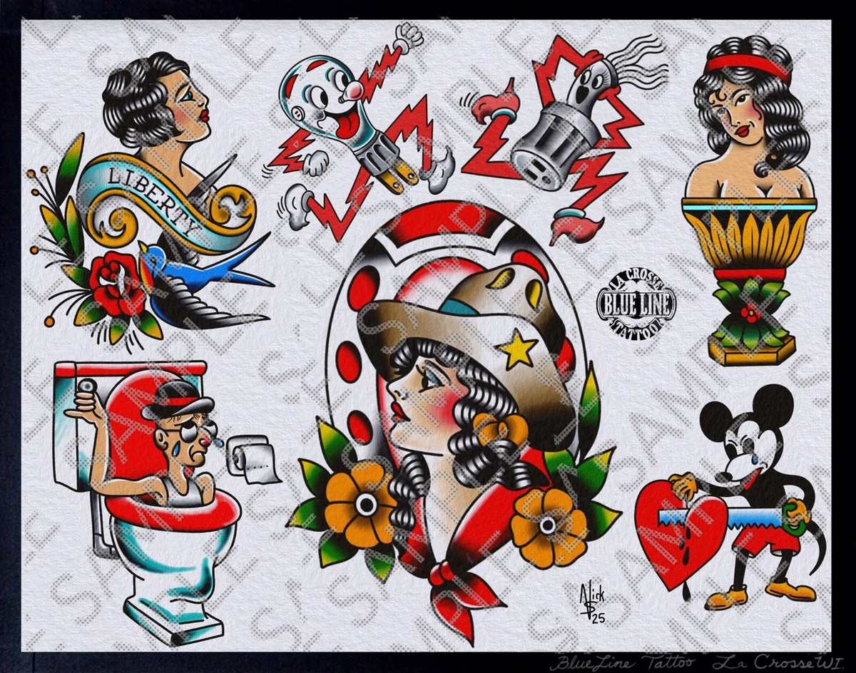 Original Tattoo Flash 8 Sheets Set 1 | eBay