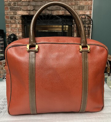 LOEWE Orange Brown Leather Briefcase business handbag small laptop