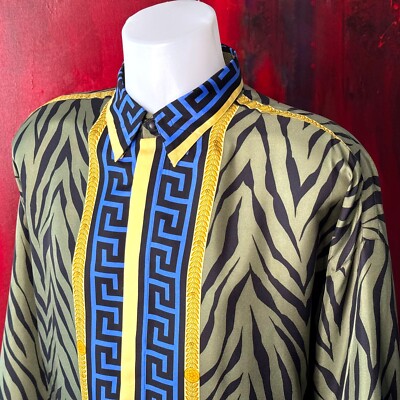 GIANNI VERSACE silk shirt Animal & Greek Key print size IT 52 from