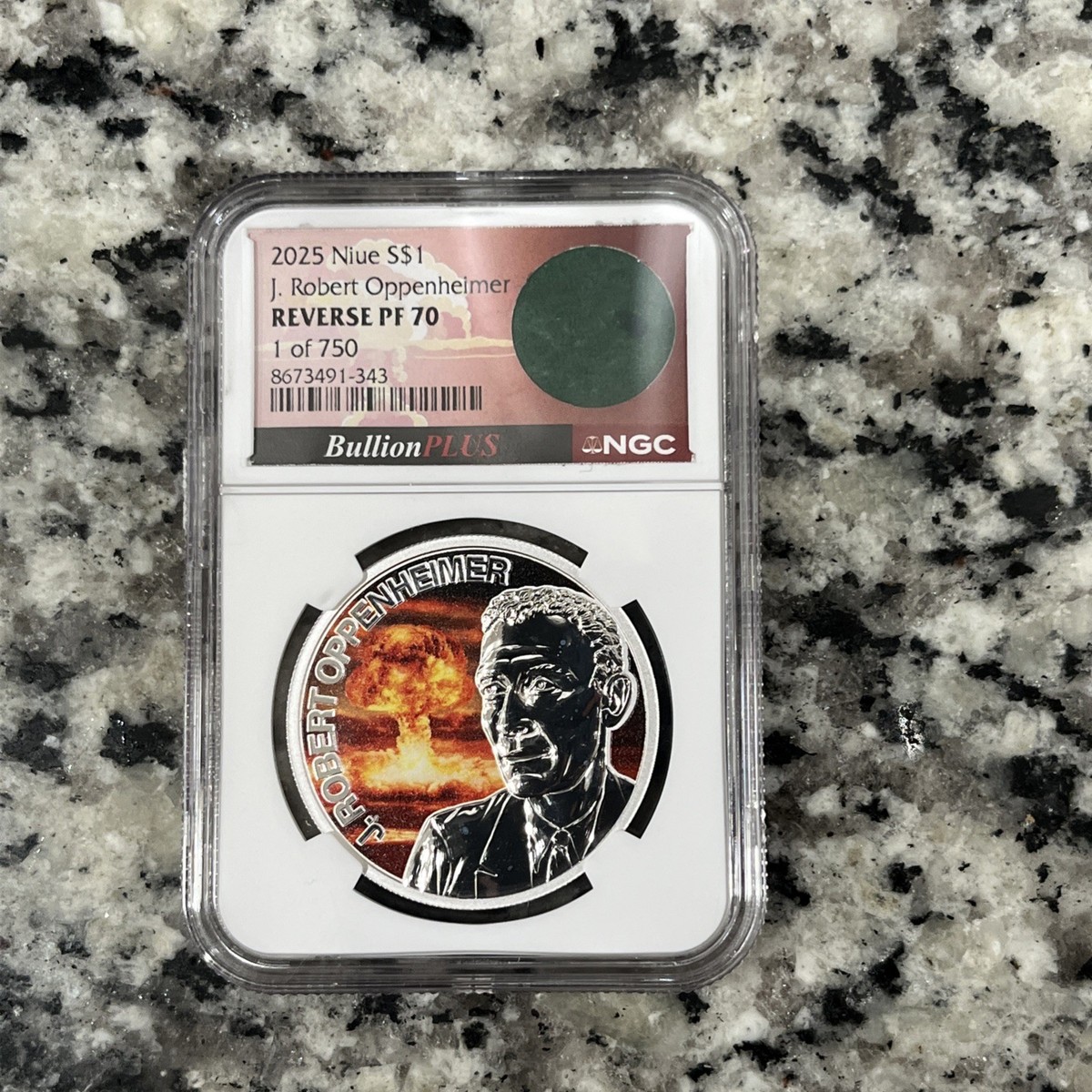 2025 Silver $1 Niue J. Robert Oppenheimer Rev. PF70 NGC 1 of 750