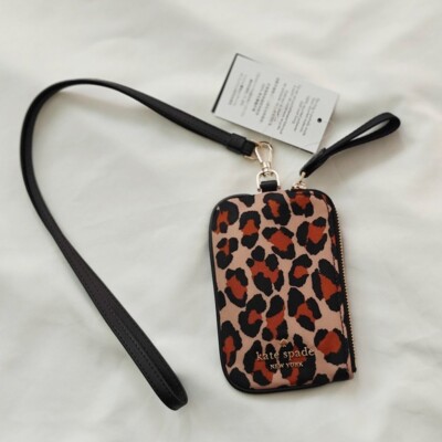 New Kate Spade Chelsea Leopard Card Case Lanyard Wallet KH754 $89