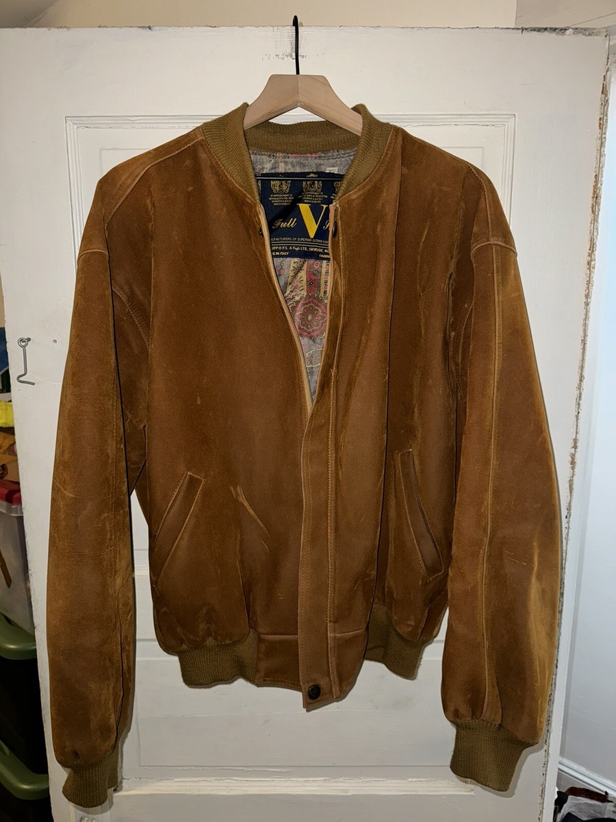 Vintage 1960s Full Stop V Suede Italian Bomber Jacket Size Large