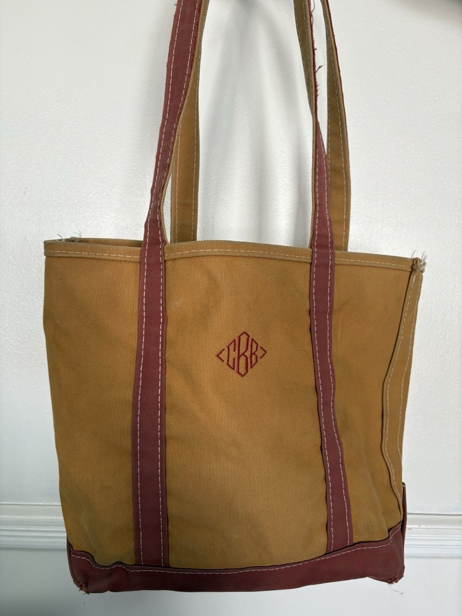 LL Bean Boat Tote Brown Mustard Rust Vintage 80s 90s USA