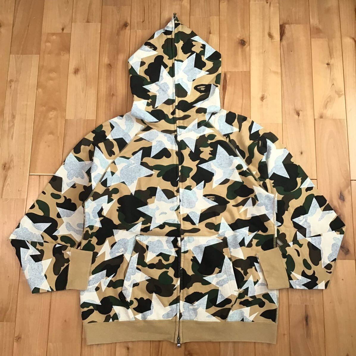 BAPE Sta full zip hoodie 1st camo yellow a bathing ape star Size M