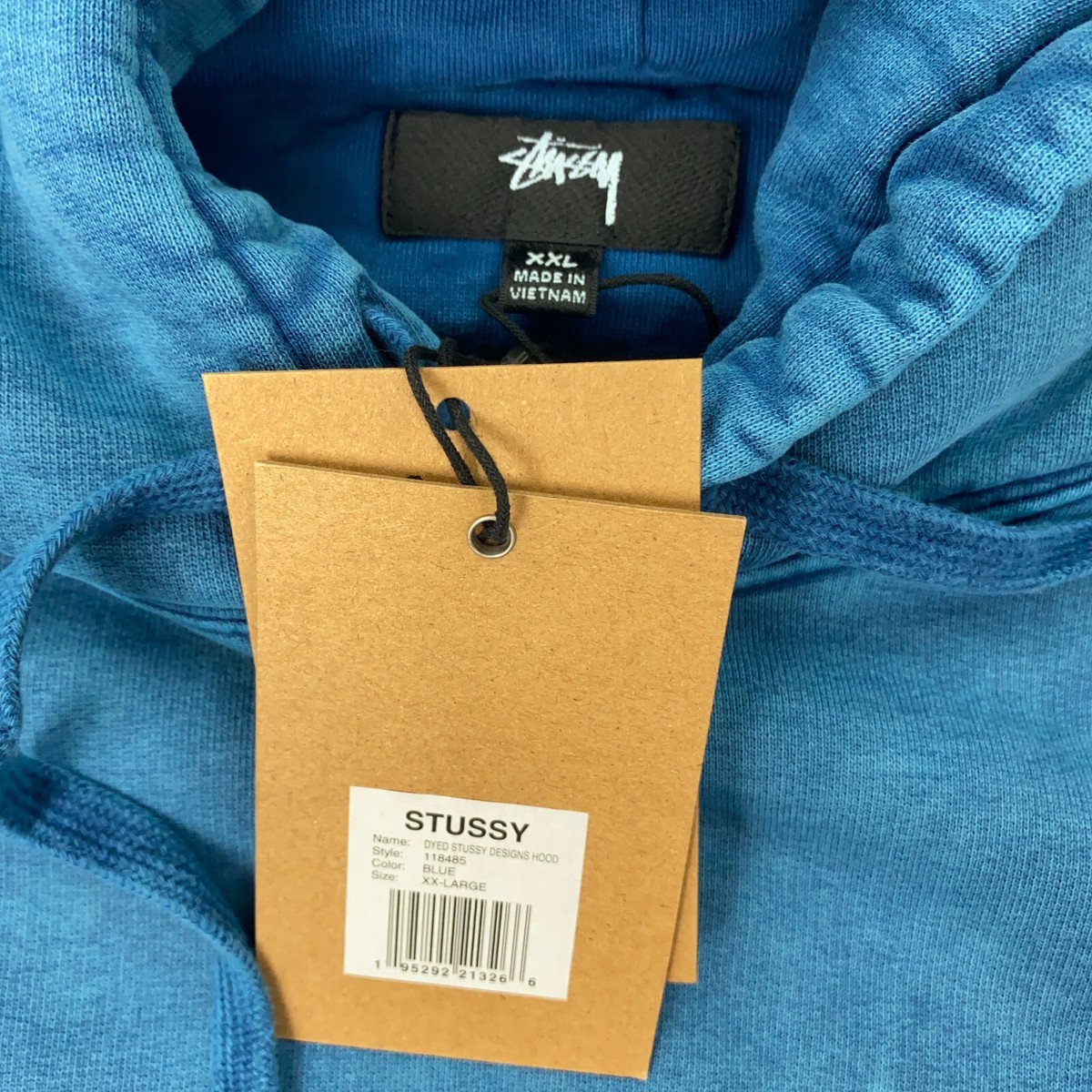 Stussy Dyed Designs Hoodie Mens XXL Blue Pigment Dyed Sweatshirt