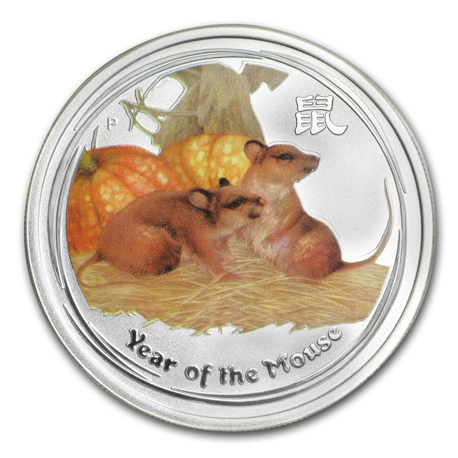 2008 Australia 1/2 oz Silver Year of the Mouse Colorized BU