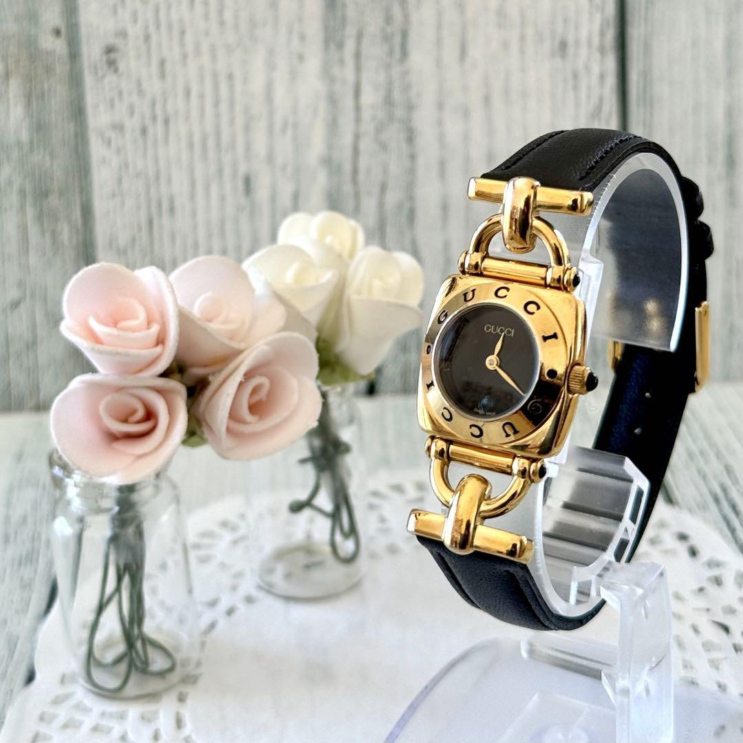 Gucci 6300L Watch Gold Black, Battery Replaced, Genuine, Cleaned