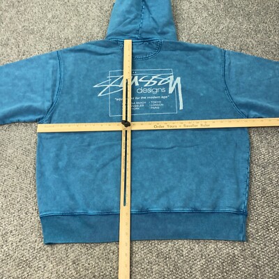Stussy Dyed Designs Hoodie Mens XXL Blue Pigment Dyed Sweatshirt