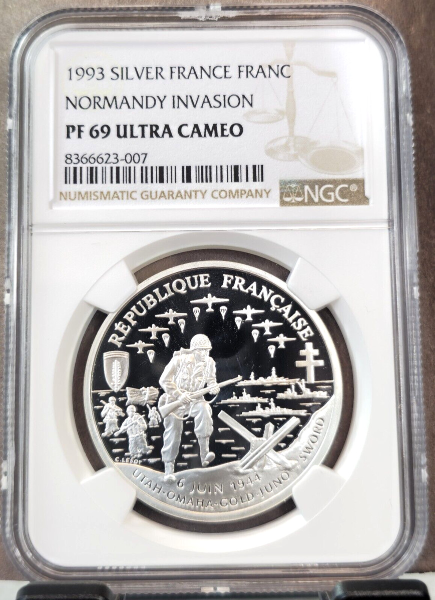 1993 FRANCE SILVER 1 FRANC NORMANDY INVASION WWII NGC PF 69 ULTRA