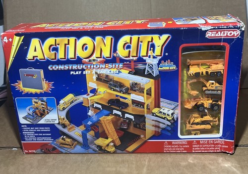 REALTOY Action City Toy Construction Site Play Set & Car Case New