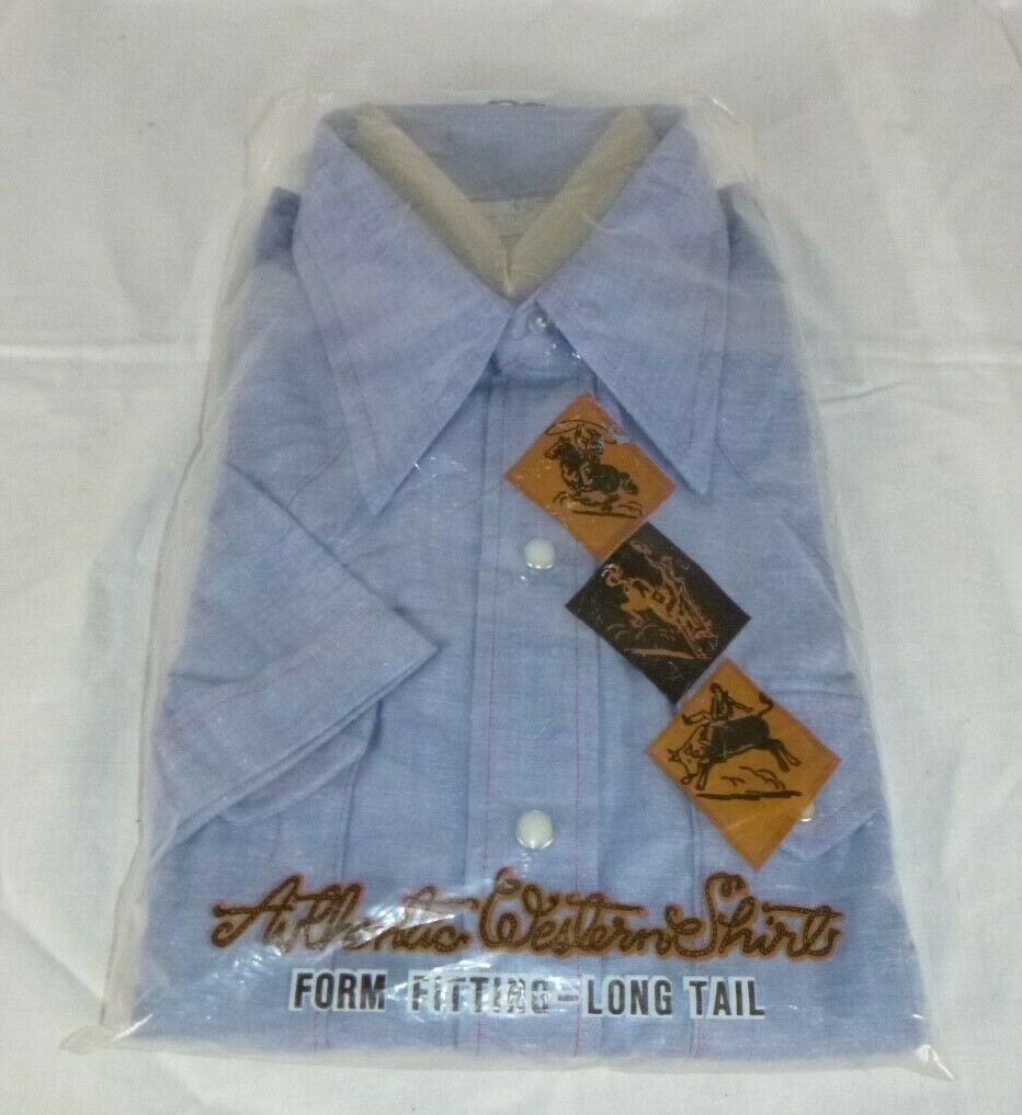 Vtg Mens Dee Cee Short Sleeve Blue Chambray Shirt Sz 17 Pearl