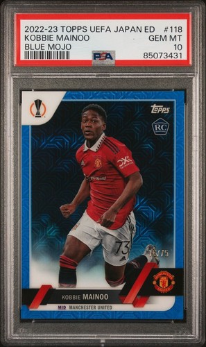 2022 Topps UEFA Japan Ed Kobbie Mainoo Blue Mojo #118 PSA 10