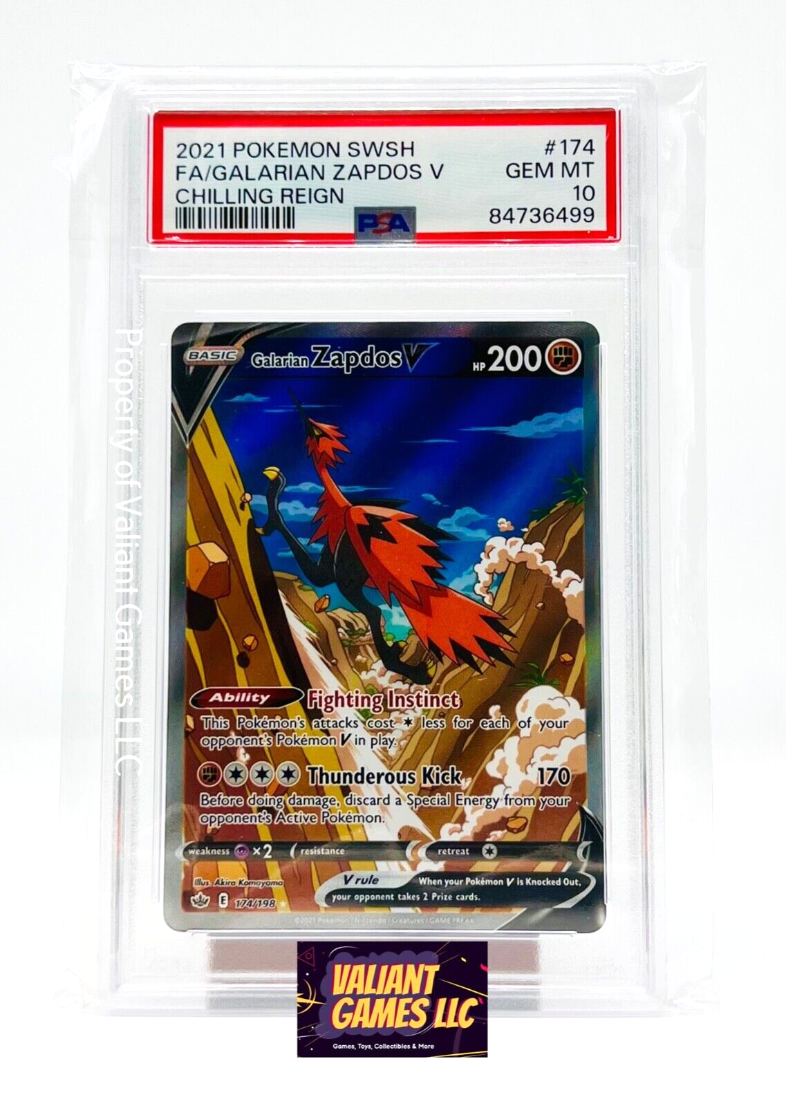PSA 10 GEM MINT Pokemon Galarian Zapdos V #174/198 Alt Art