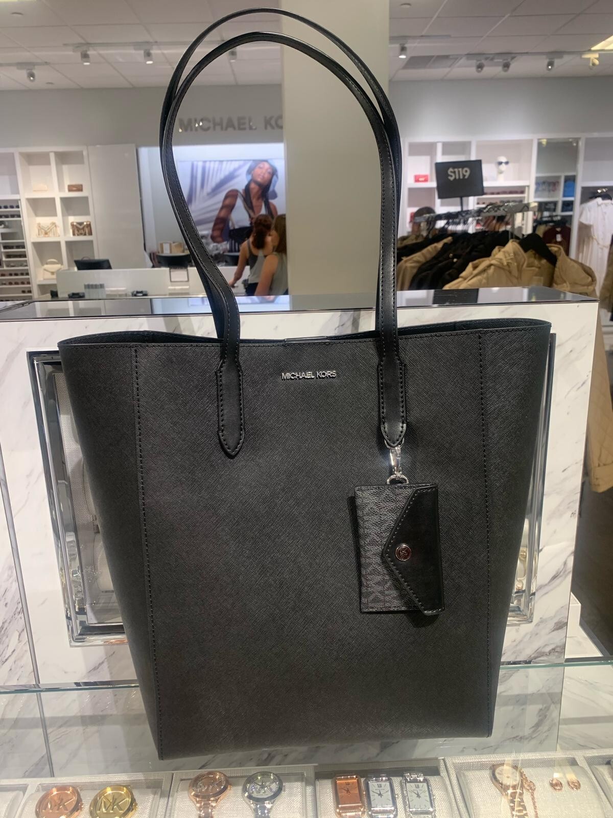 Michael Kors Vincent Large Leather Tote Bag Handbag Purse (Black
