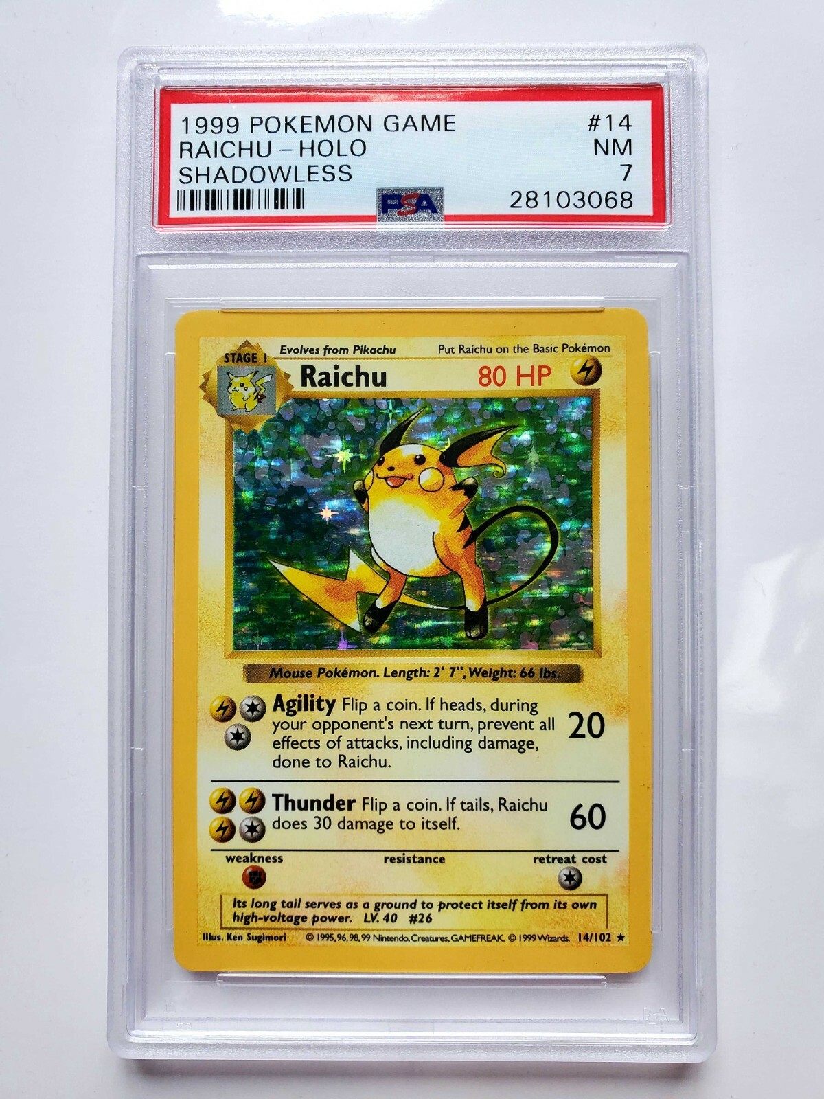 PSA 7 1999 Pokemon Raichu Shadowless Holo #14/102 Base Set | eBay