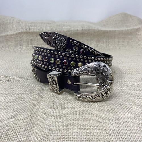 Swarovski Studded Purple Leather Belt size 32 | eBay