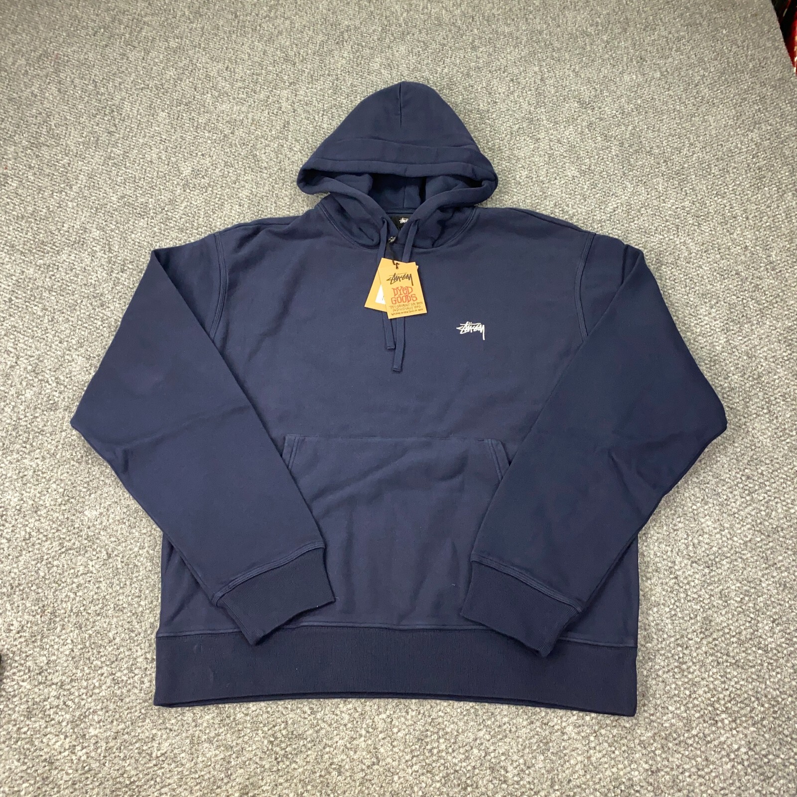 Stussy Stock Logo Hoodie Mens XXL Navy Sweatshirt Embroidered NWT