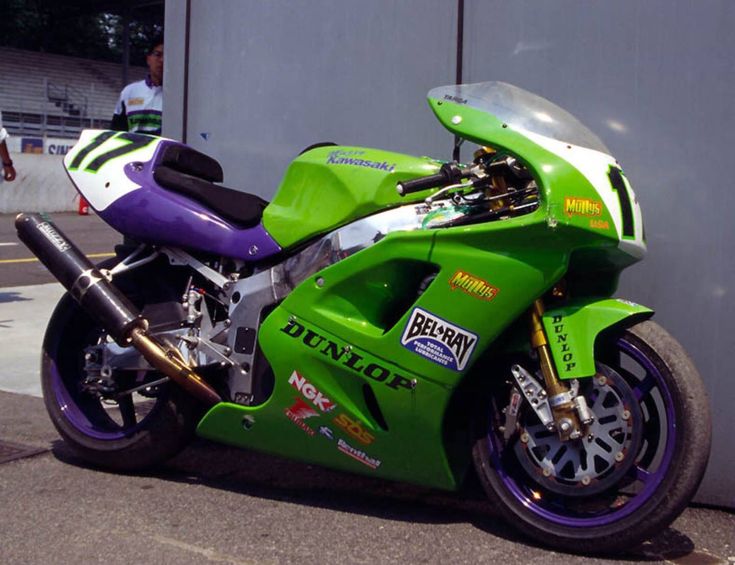 Kawasaki Racing Motorcycle in Green and Purple