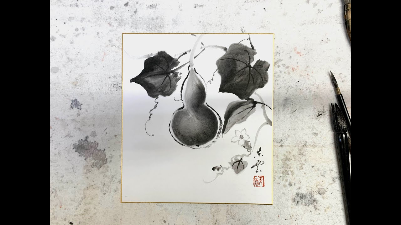 Sumi-e: Calabash in Japanese ink painting by Tohun Kobayashi