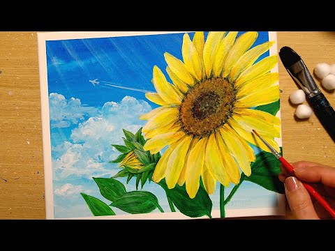 How to draw [Sunflower / Summer sky] with acrylic paint / painting