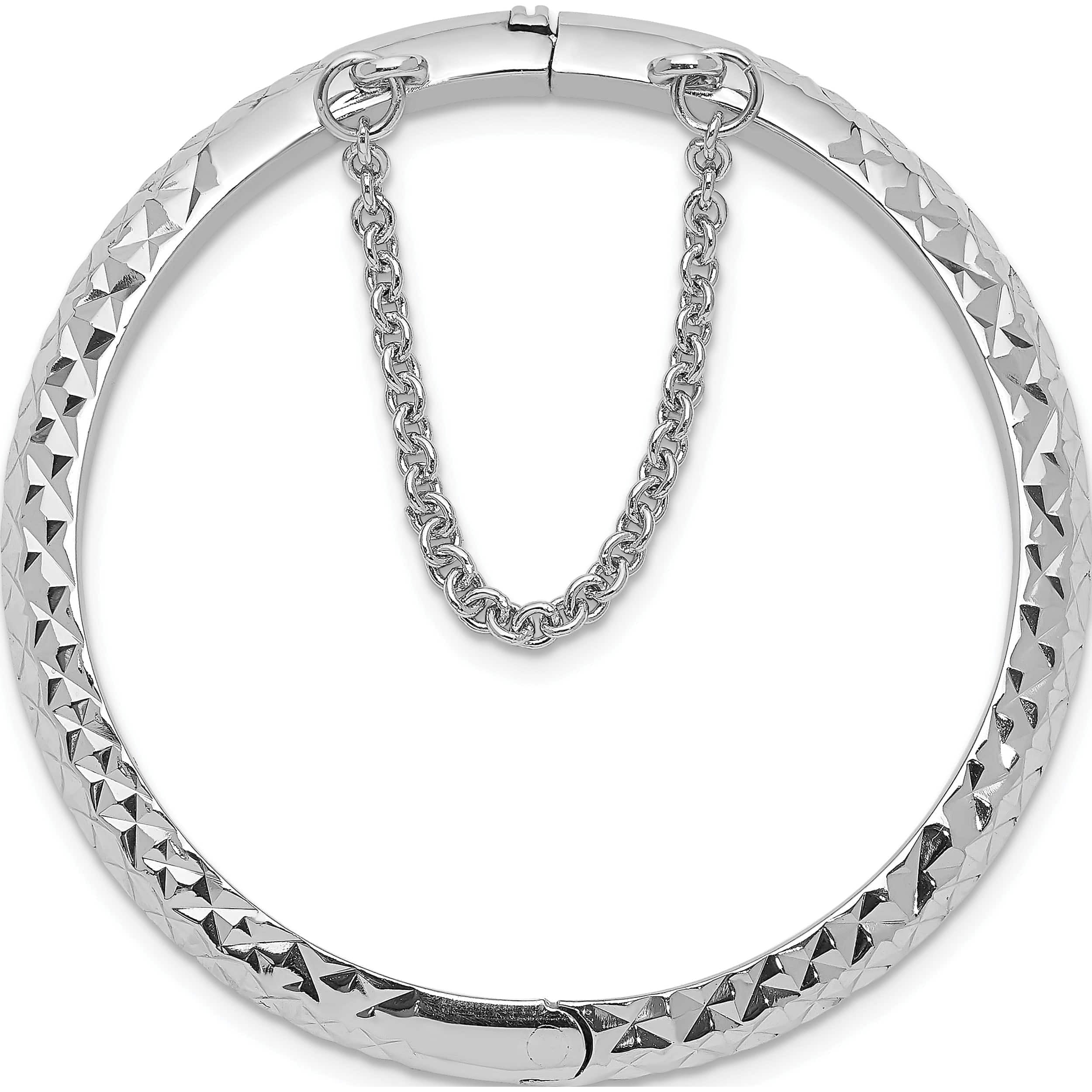 Sterling Silver Rhod. Plated D/C With Safety Hinged Petite Bangle