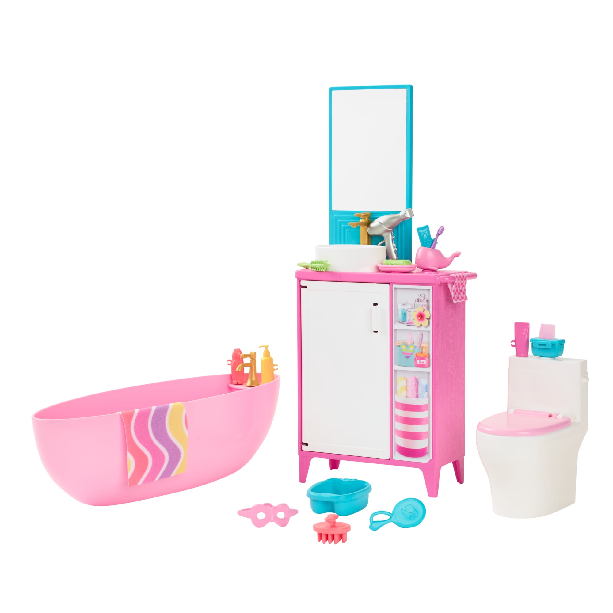Barbie World Bathtime Toy Playset with 19 Dollhouse Accessories