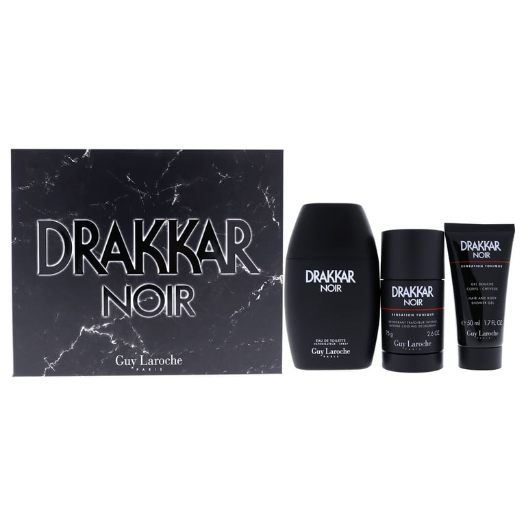 Guy Laroche Drakkar Noir Cologne - 3 Pc Gift Set with 3.4oz EDT