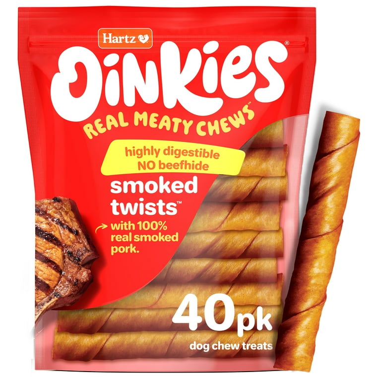 Hartz Oinkies Smoked Pig Skin Twists Dog Treats 36.6oz 40 Count