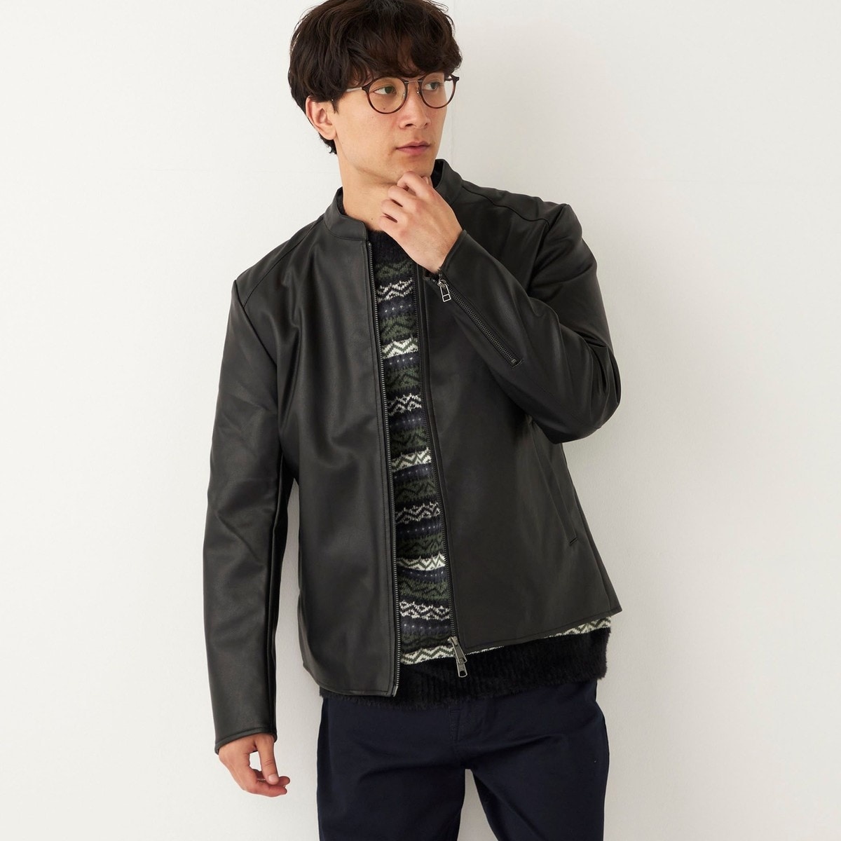 SHIPS Colors:〈手洗い可能〉フェイクレザー シングル ライダース