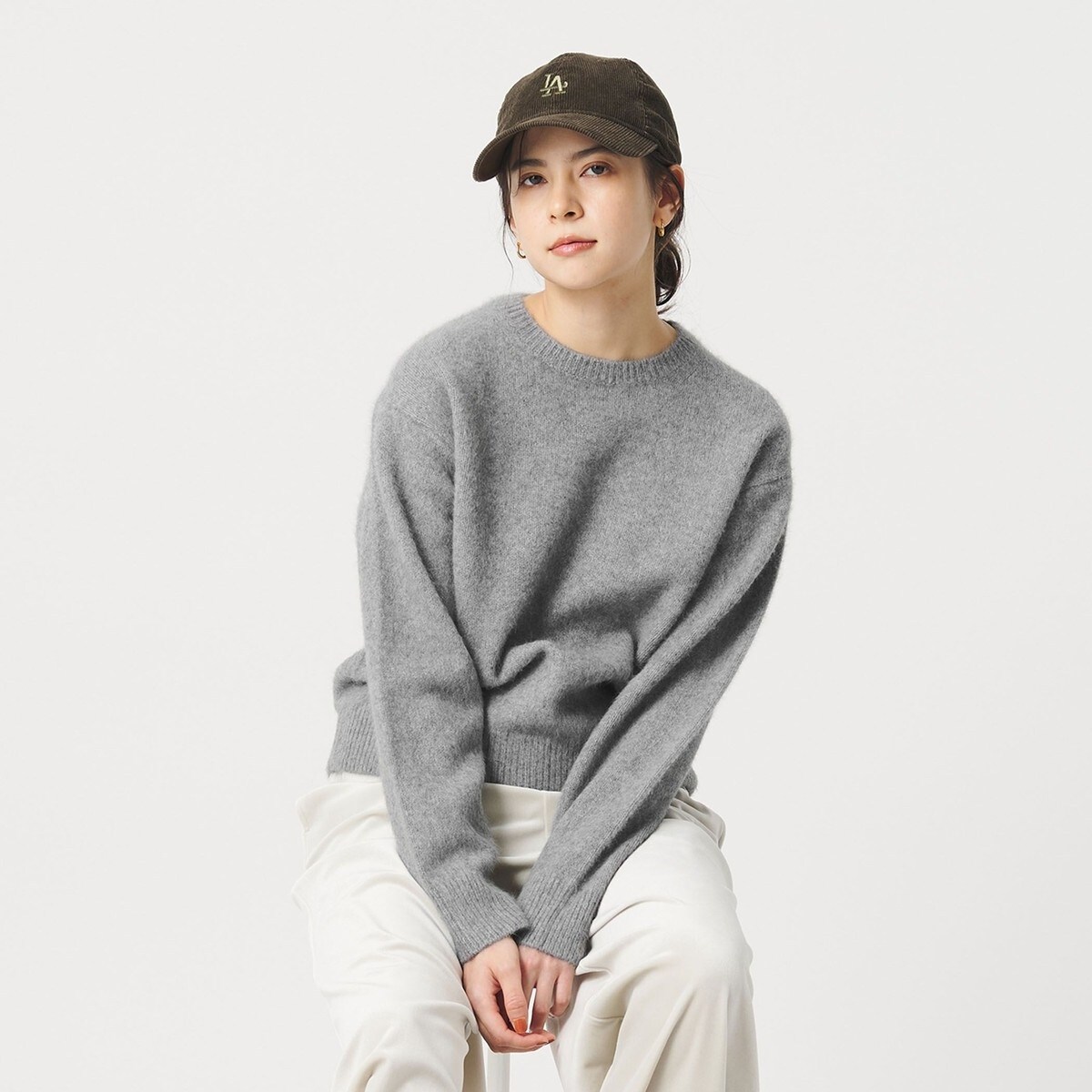 フォックスカシミヤブレンド クルーネックニットプルオーバー