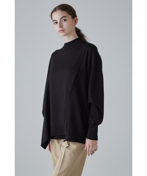 未使用アドーアADORE黒ワイドスリーブラッフル袖ニットカットソーオフ