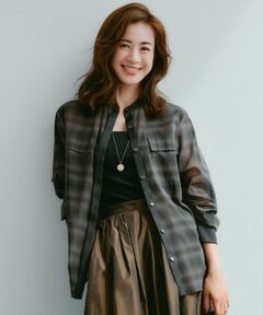 30th ANNIVERSARY】 モノグラムプリントシフォン バンドカラーブラウス