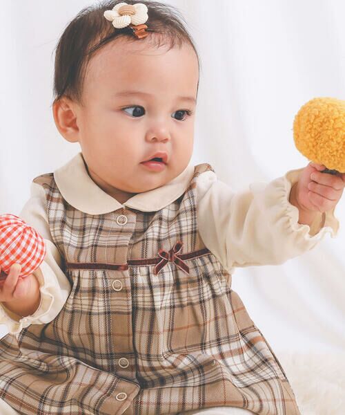 セール】 【お揃い】チェック柄襟付きロンパースベビー(70~80cm