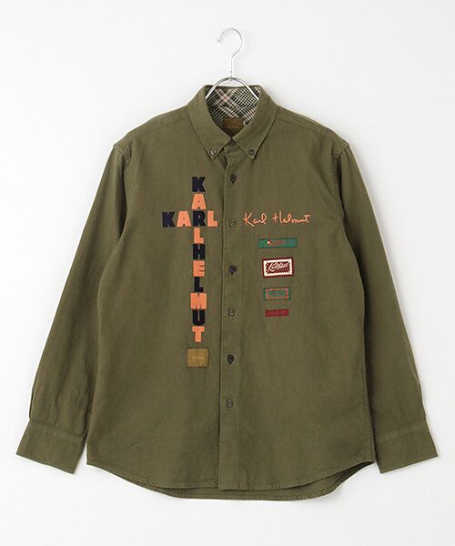 セール】 KARL HELMUTロゴプリントフランネルシャツブラウス （シャツ