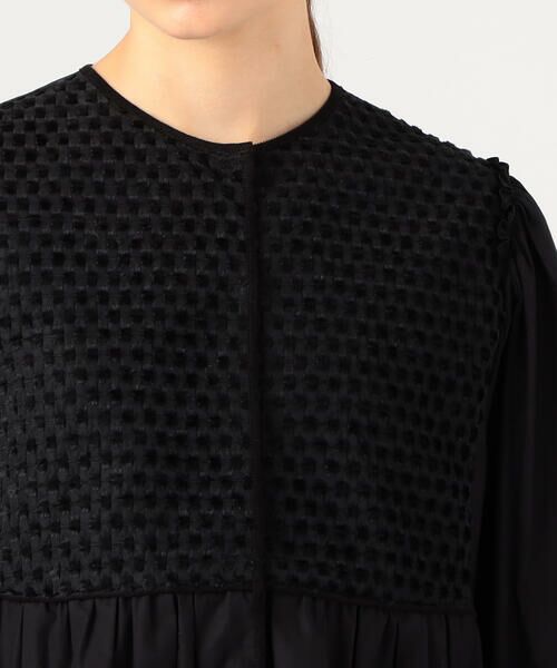 セール】 ブラックコンビネーション ペプラムブラウス （シャツ