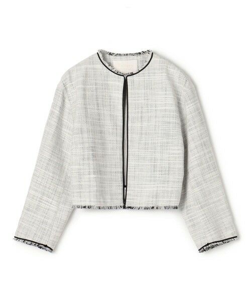 セール】 ロングスラブツイード クルーネックジャケット （ノーカラー