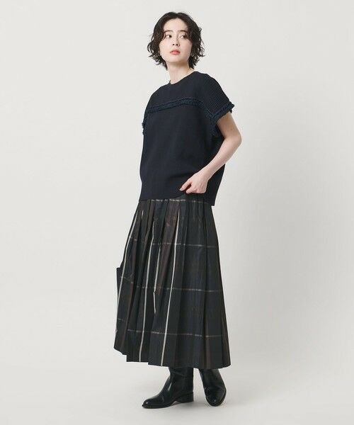 セール】 チェック タフタ プリーツスカート （ロング・マキシ丈