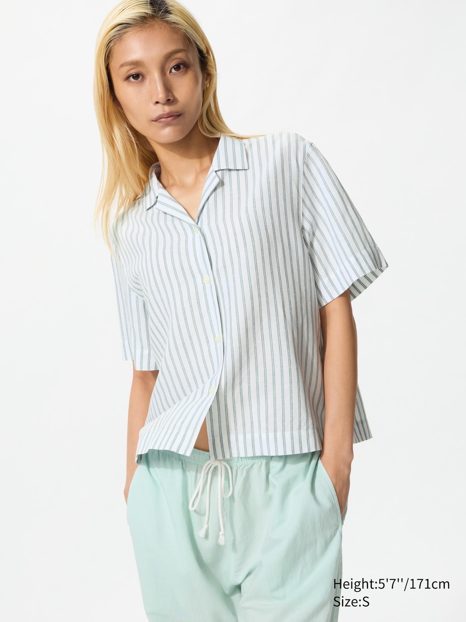 Linen Blend Open Collar Shirt | Short Sleeve | Striped | UNIQLO US